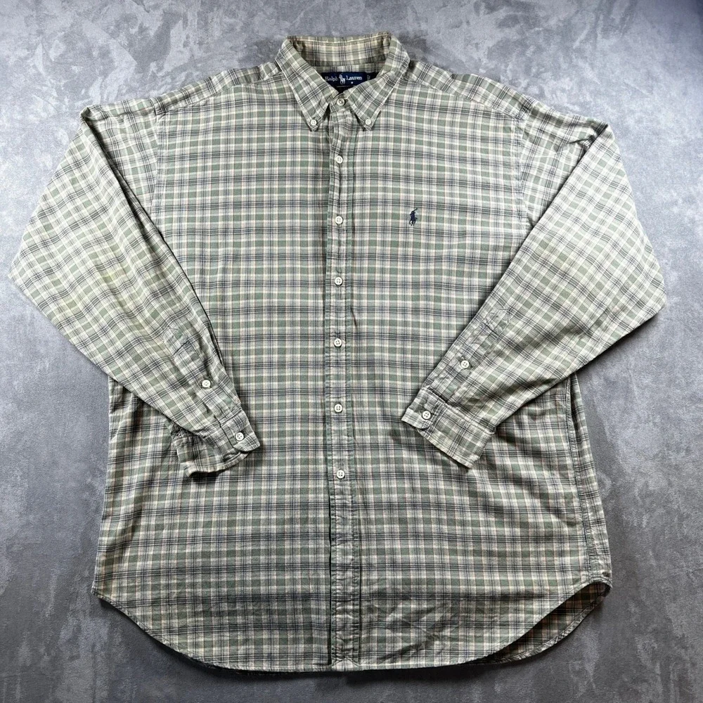 VTG Polo Ralph Lauren Blake‎ Shirt Mens XL Green Plaid Button Down Long Sleeve